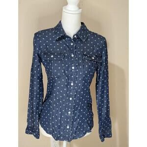 Guess The Natalie Long Sleeve Denim Polka Dot Button Up Shirt Size Small